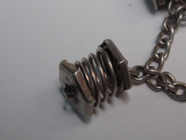 Vintage 1940s Mexico Sterling Silver Mechanical Charm Bracelet (6 Charms)