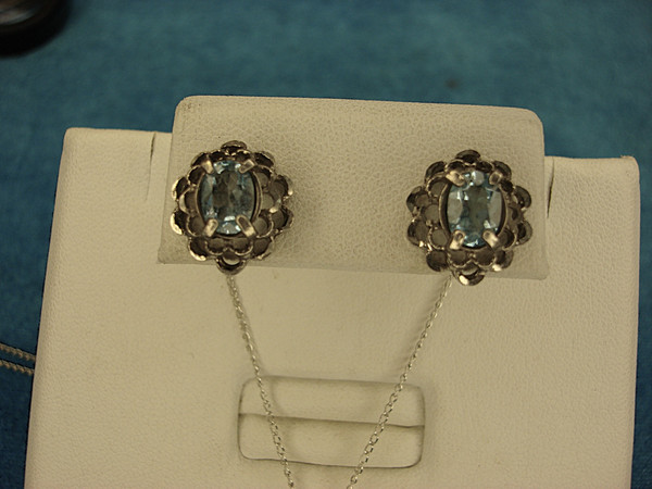 Sterling Silver Blue Topaz Jewelry Set - Earrings & Pendant Necklace