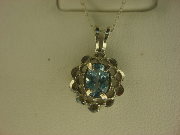 Sterling Silver Blue Topaz Jewelry Set - Earrings & Pendant Necklace
