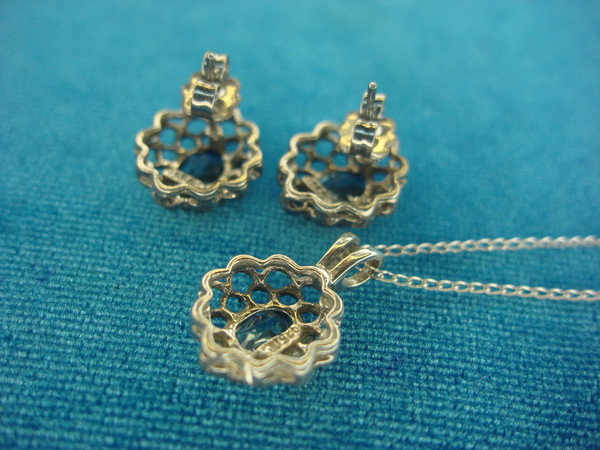 Sterling Silver Blue Topaz Jewelry Set - Earrings & Pendant Necklace