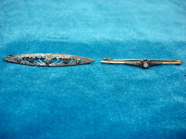 Vintage Bar Pins Set: Diamond Simulant & Pearl, Gold & Silver Tone