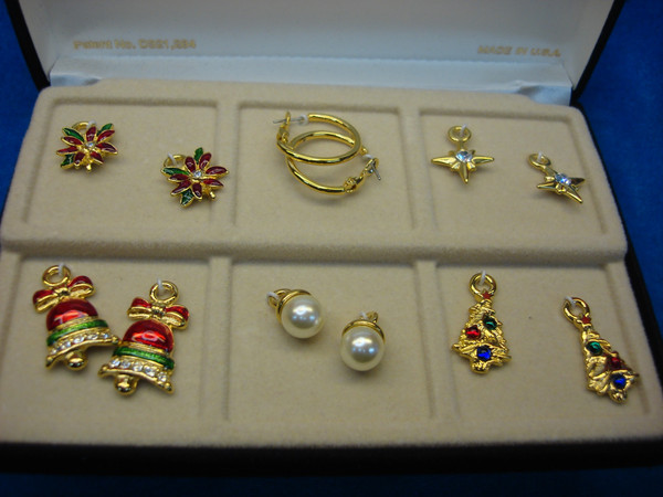 Vintage Gold-Tone Hoop Earrings Set with 5 Christmas Charms - USA Made