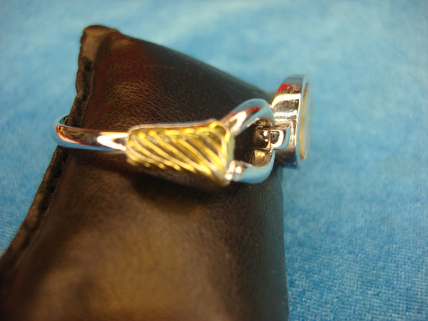 Vintage Avon Hinged Bangle Bracelet with Abalone Inlay - Silver & Gold Tone