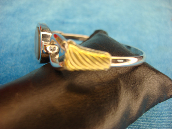 Vintage Avon Hinged Bangle Bracelet with Abalone Inlay - Silver & Gold Tone