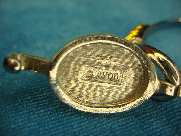 Vintage Avon Hinged Bangle Bracelet with Abalone Inlay - Silver & Gold Tone