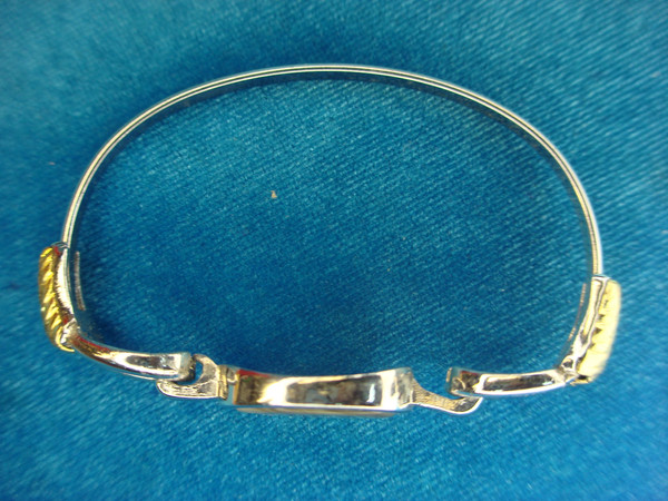 Vintage Avon Hinged Bangle Bracelet with Abalone Inlay - Silver & Gold Tone