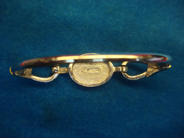 Vintage Avon Hinged Bangle Bracelet with Abalone Inlay - Silver & Gold Tone