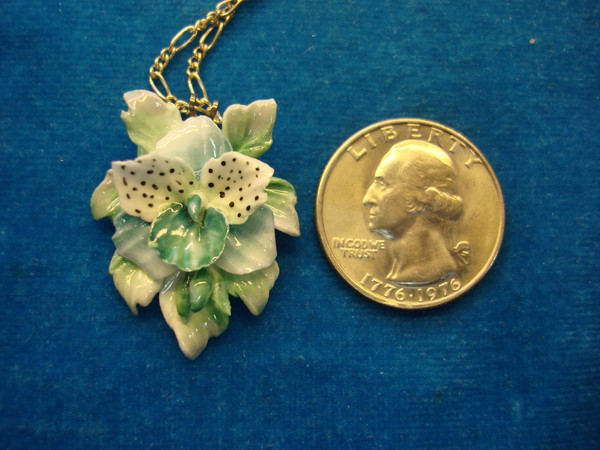 Vintage Hand-Painted Bone China Leaf Pendant & Chain | Fine English Estate Jewelry