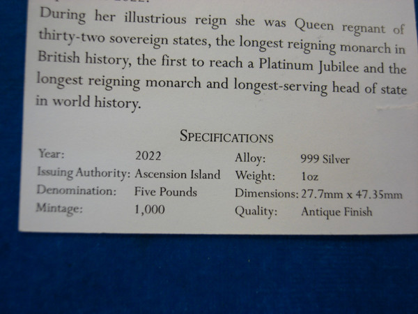 2022 Ascension Island 1oz .999 Silver Shaped Coin of Queen Elizabeth II - Low Mintage
