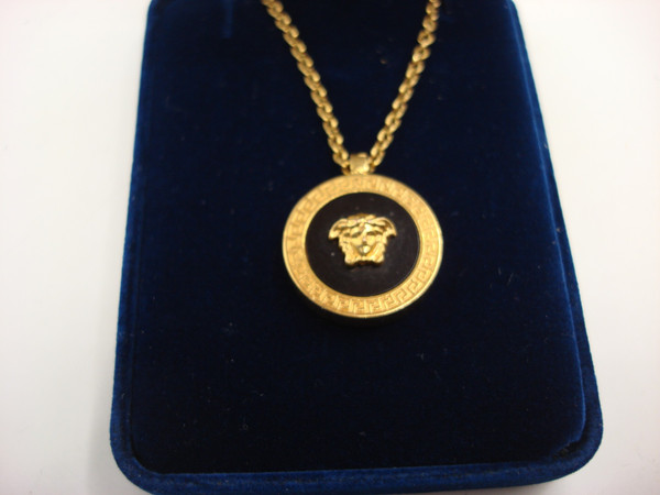Authentic Versace Enamel Medusa Gold Tone Necklace - Excellent Condition
