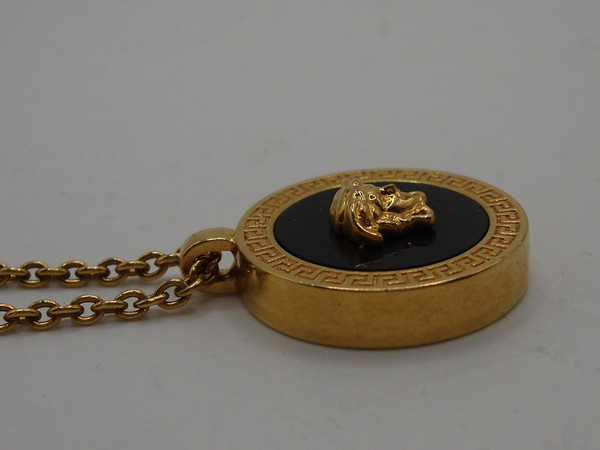 Authentic Versace Enamel Medusa Gold Tone Necklace - Excellent Condition