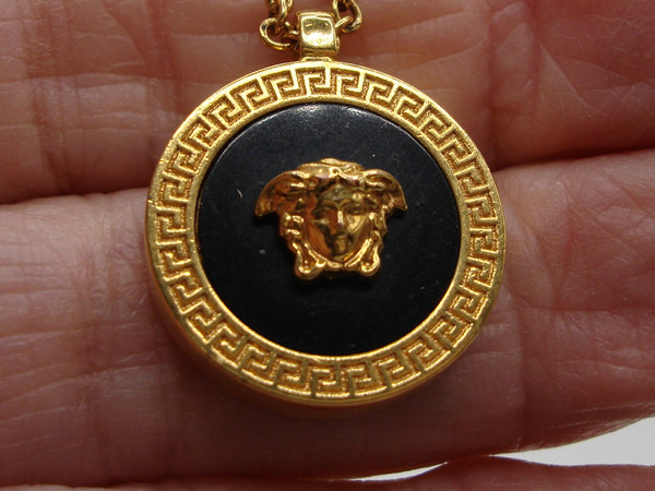 Authentic Versace Enamel Medusa Gold Tone Necklace - Excellent Condition