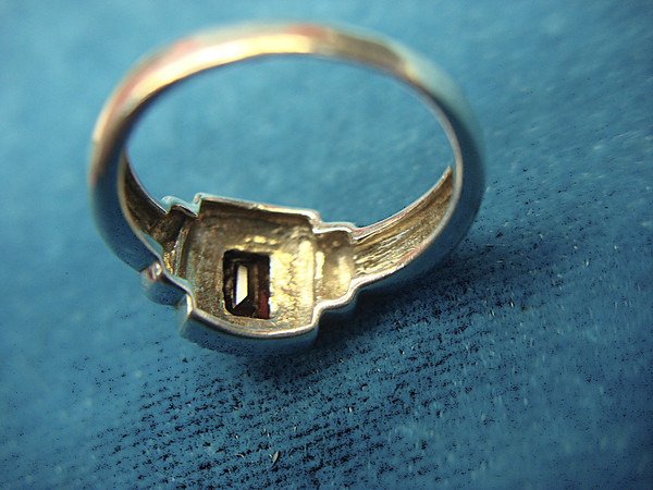 Emerald Cut Red Stone Sterling Silver Ring (Size 7.5)