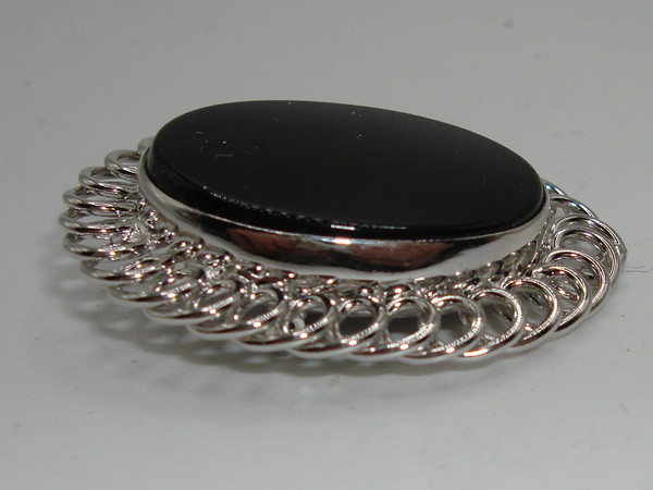 Vintage Burt Cassell 12K Gold Filled Sterling Silver Onyx Filigree Pin