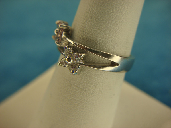 Sterling Silver Floral Ring with Pink & Clear Stones - Size 7.5