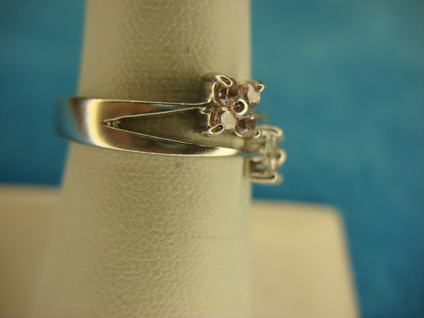 Sterling Silver Floral Ring with Pink & Clear Stones - Size 7.5