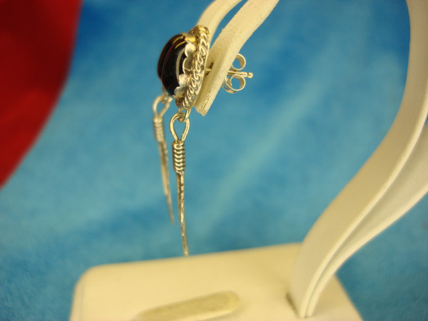 Sterling Silver Feather Dangle Earrings with Onyx - Elegant 1.75 Inch