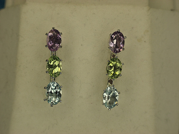 Sterling Silver Dangle Earrings - Amethyst, Tanzanite, Sapphire (Estate, Pre-Owned)