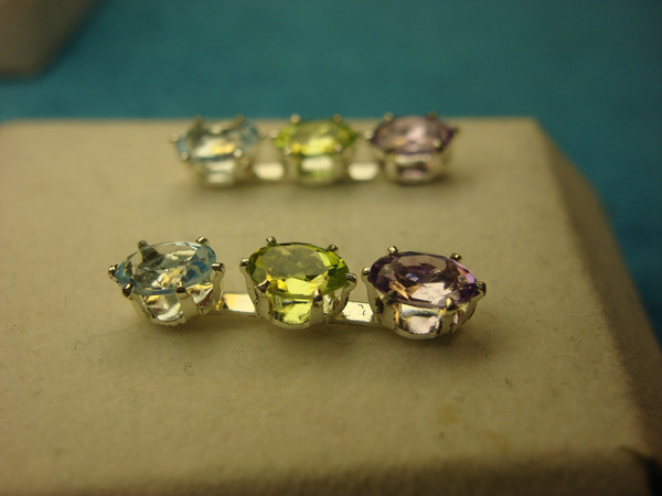 Sterling Silver Dangle Earrings - Amethyst, Tanzanite, Sapphire (Estate, Pre-Owned)