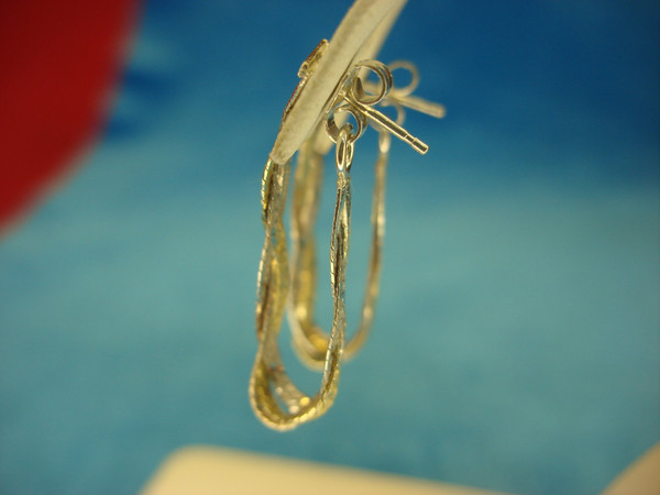 Sterling Silver & Gold Vermeil Herringbone Earrings - 3 Strand, Pre-Owned Excellent Condition