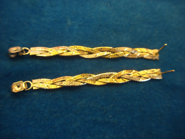 Sterling Silver & Gold Vermeil Herringbone Earrings - 3 Strand, Pre-Owned Excellent Condition