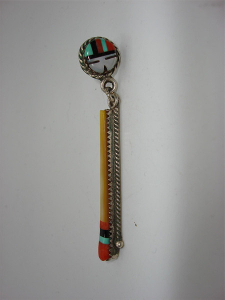 Vintage Zuni Sterling Silver Inlaid Earring with Mother of Pearl & Turquoise