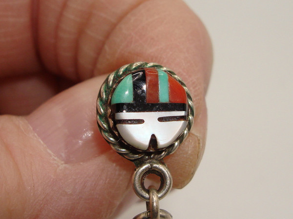 Vintage Zuni Sterling Silver Inlaid Earring with Mother of Pearl & Turquoise