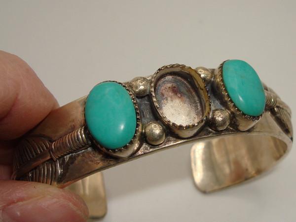 Vintage Native American Sterling Silver & Turquoise Cuff Bracelet | 925, Feathers & Cabochons