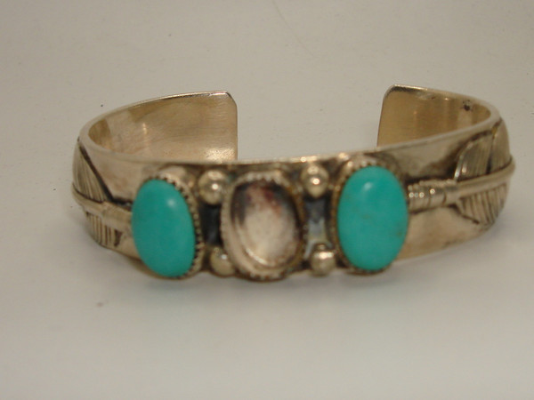 Vintage Native American Sterling Silver & Turquoise Cuff Bracelet | 925, Feathers & Cabochons
