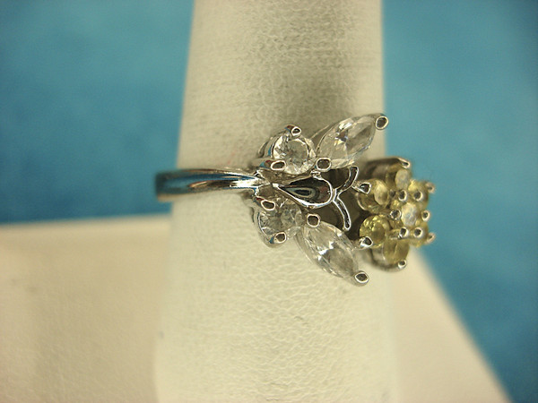 Sterling Silver Butterfly & Flower Ring with Citrine - Size 9