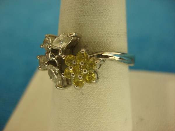 Sterling Silver Butterfly & Flower Ring with Citrine - Size 9