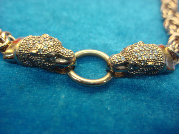 JCM Sterling Silver Byzantine Chain Necklace with Panther Pendants & CZs - Rose Gold Vermeil