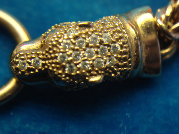 JCM Sterling Silver Byzantine Chain Necklace with Panther Pendants & CZs - Rose Gold Vermeil