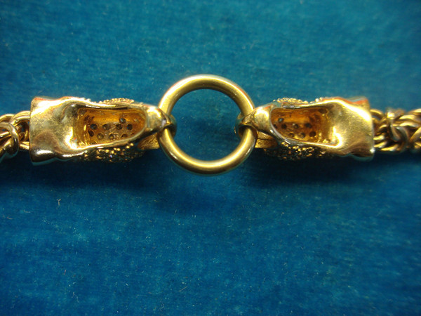 JCM Sterling Silver Byzantine Chain Necklace with Panther Pendants & CZs - Rose Gold Vermeil