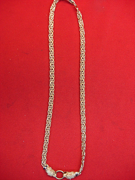 JCM Sterling Silver Byzantine Chain Necklace with Panther Pendants & CZs - Rose Gold Vermeil