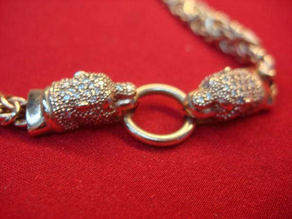 JCM Sterling Silver Byzantine Chain Necklace with Panther Pendants & CZs - Rose Gold Vermeil