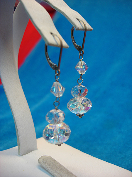 Vintage Sterling Silver & Crystal Dangle Earrings - Sparkly Refraction