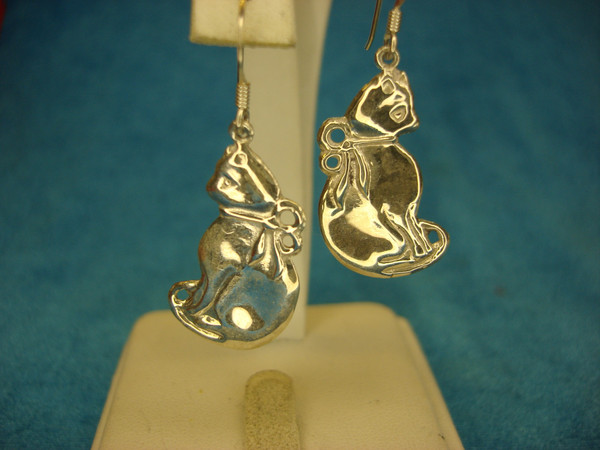 Sterling Silver Kitten Cat Dangle Earrings - Pre-Owned, Dainty & Charming