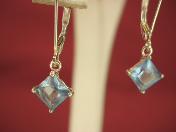 Vintage Sterling Silver Dangle Earrings w/ Light Blue Gemstones - 1 Inch