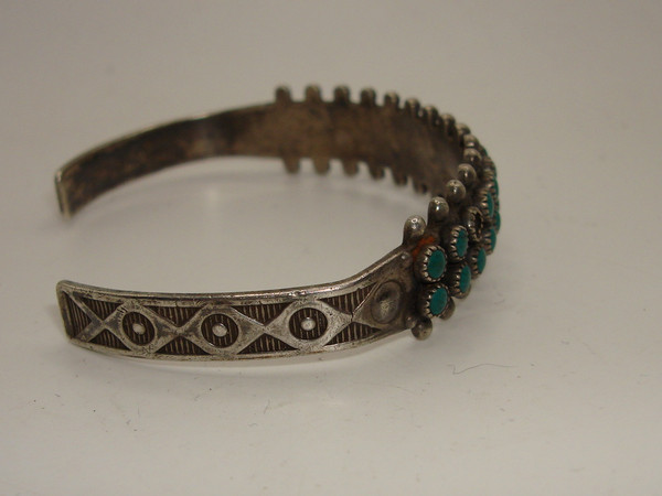Vintage Zuni Sterling Silver Cuff Bracelet with Turquoise Accents - Signed & Authentic