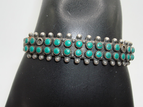 Vintage Zuni Sterling Silver Cuff Bracelet with Turquoise Accents - Signed & Authentic