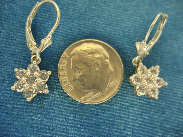 Sparkling Sterling Silver Dangle Earrings with Cubic Zirconia - Clip-on