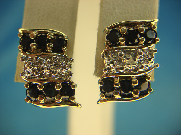 Sterling Silver & Gold Vermeil Blue Topaz & Diamond Stud Earrings - Pre-Owned Luxury