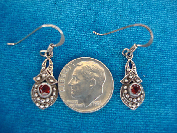Elegant Sterling Silver Dangle Earrings with Red Gemstones (1 Inch)