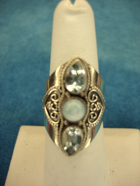 Sterling Silver Larimar & Blue Topaz Ring, Size 6 1/2 - Pre-Owned
