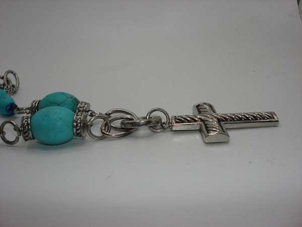 Vintage Silver & Blue Howlite Cross Necklace | 18 Inch, Statement Jewelry