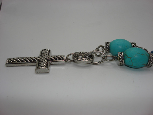 Vintage Silver & Blue Howlite Cross Necklace | 18 Inch, Statement Jewelry