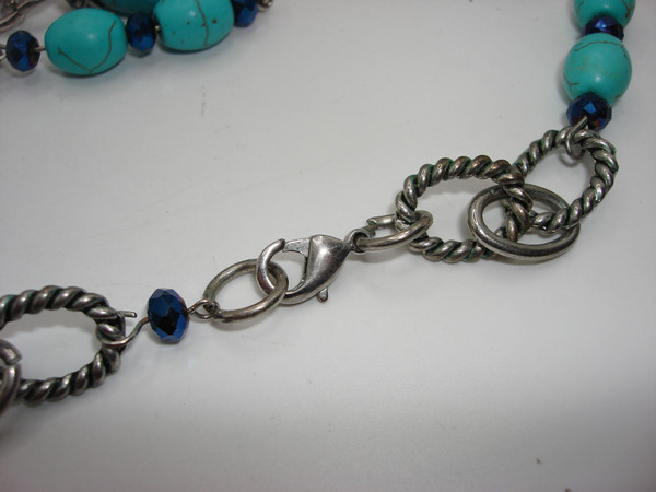 Vintage Silver & Blue Howlite Cross Necklace | 18 Inch, Statement Jewelry