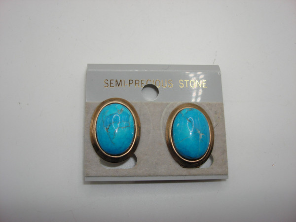 Vintage Gold Tone Turquoise Clip-On Earrings - New Old Stock