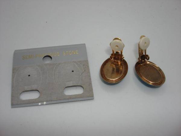 Vintage Gold Tone Turquoise Clip-On Earrings - New Old Stock